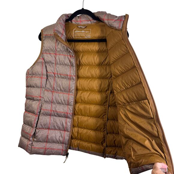 EDDIE BAUER Vest Jacket XL Goose Down Plaid Full Zip Mock Collar Quilted Puffer - Picture 3 of 14
